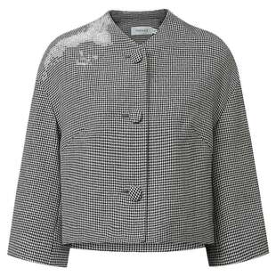 VGRASS秋新款千鸟格绵羊毛不对称设计上衣气质公主风截短式短外套