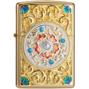 【执行法官影视同款】zippo官方打火机 金色祥云转盘正品防风煤油
