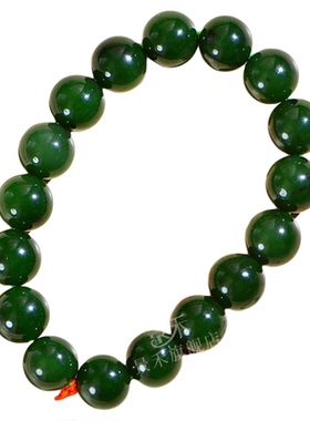 和田玉碧玉手串男俄罗斯菠菜绿圆珠手链女碧绿玉石手饰转运珠12mm
