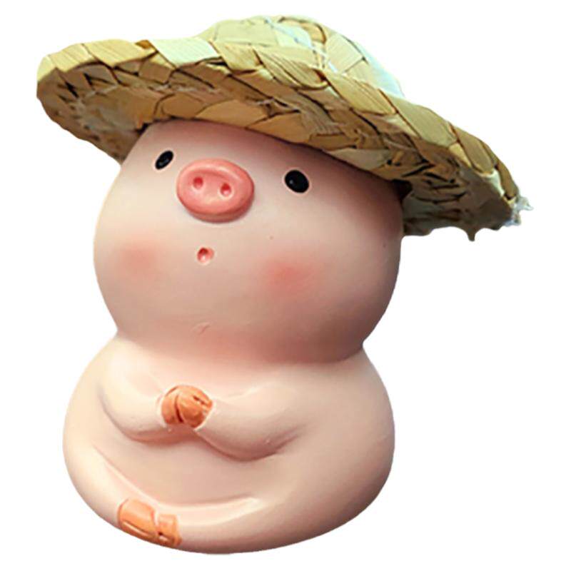 可爱汽车车载草帽小猪摆件创意动物装饰品高档送男女学生朋友礼物