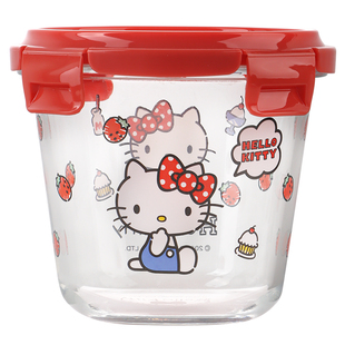 三丽鸥正版HelloKitty外带汤碗玻璃耐高温带盖可微波密封保鲜饭盒