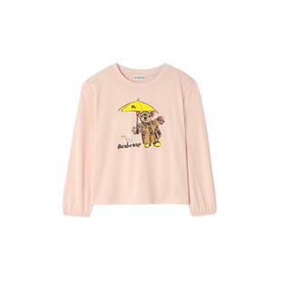 【新款】BURBERRY儿童 雨天泰迪熊印花长袖棉质T恤衫女童81319571