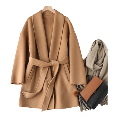 小羊绒短浴袍大大衣青果领双面呢