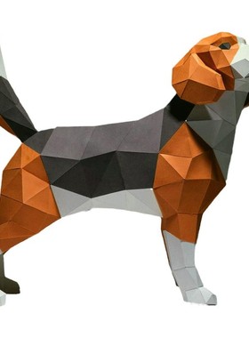 纸有艺术米格鲁猎兔犬比格犬狗狗lowpoly自制简约现代纸模摆件
