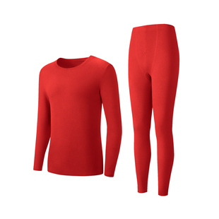 爱舒肤大红色本命年保暖内衣男士腈纶发热纤维秋衣秋裤套装结婚庆