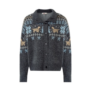 Liilou 趣味费尔岛 羊毛混纺 费尔岛撞色提花针织开衫短裙套装