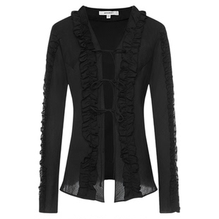 MOUSSY 早秋新品甜美风荷叶边绑带衬衫外套女028IAA30-1016