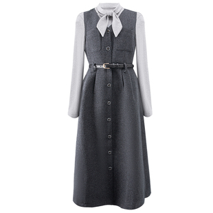 衣纱布菲2025冬装新款通勤气质长袖连衣裙复古长袖法式修身宁漪