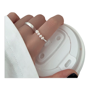 精致珍珠手作戒指女极简冷淡风叠戴开口指环ins百搭食指戒