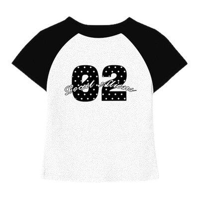 撞色字母波点印花圆领宽松短袖