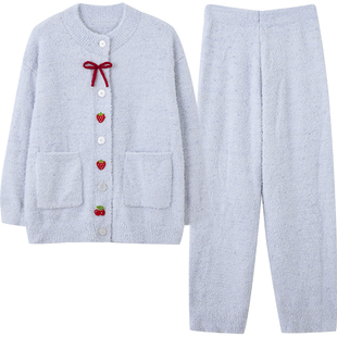 马克公主半边绒开衫睡衣女秋冬甜美草莓防静电漂亮出门家居服套装