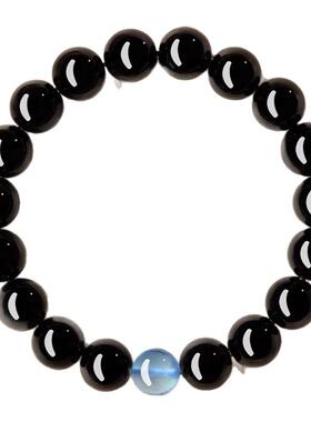 天然黑曜石手串绿檀海蓝宝手链