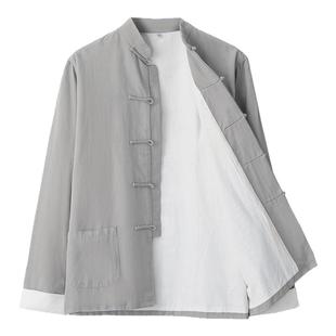 中国风唐装男中老年中式服装纯棉双层外套老年人衣服爷爷春秋立领