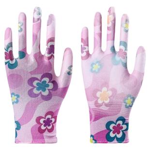 男女花PU涂掌手套薄款劳保带胶耐磨防滑工作防尘尼龙透气园艺家用