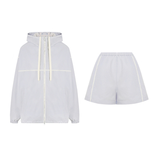 Kroche 26ss Sportique 花边拼接宽松连帽外套休闲A字短裤套装