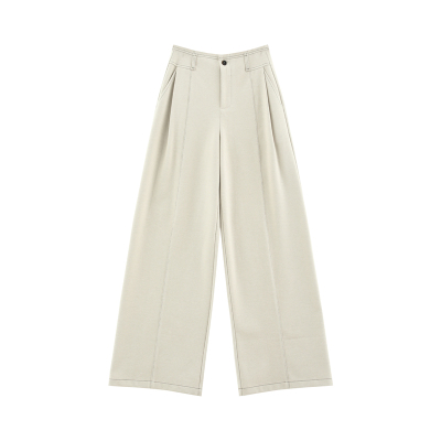 高腰捏褶显瘦西装腰毛呢裤