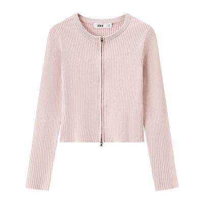 森马纯色紧身正肩短款针织开衫女