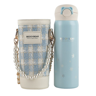 杯具熊弹跳保温杯小香风飘雪女士高颜值送闺蜜教师节上学生水杯子