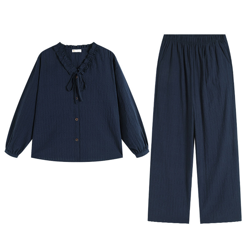 春秋纯棉宽松休闲开衫家居服套装