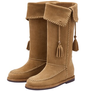 明星同款 73hours女鞋自由波嬉冬季新款牧风西部靴女中筒短靴子