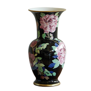 【新年礼物】蜡笔派牡丹花瓶联名手绘黑釉复古陶瓷玄关摆件乔迁W