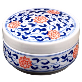 景德镇印泥盒朱砂瓷缸青花瓷印盒棋子彩绘泥盒书法书画印尼盒大号收纳盒空盒墨盒墨池锦盒瓷缸朱砂印盒文房