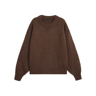 pusumede 开普敦假日 简约圆领长袖套头毛衣女宽松随性打底针织衫