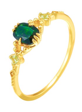 日系轻奢绿砂金石橄榄石女士戒指