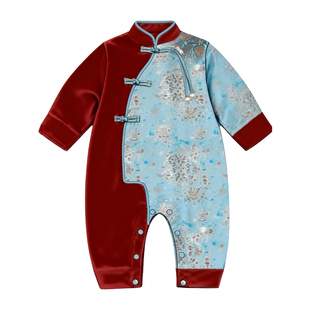 宝宝连体衣男宝周岁服冬装婴儿衣服夹棉加厚国风小月龄外出抱抱服