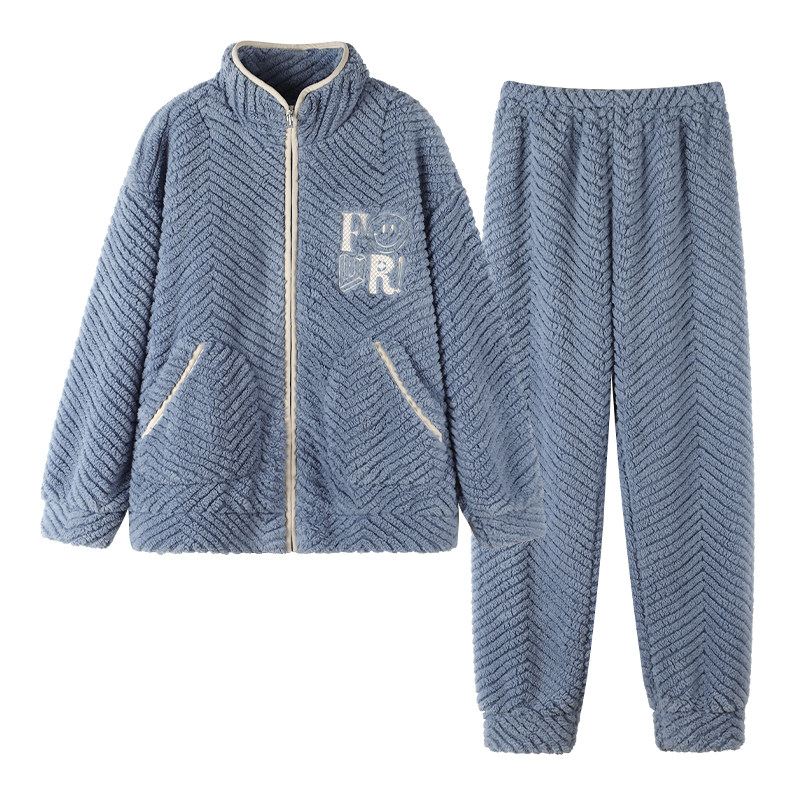 珊瑚绒情侣睡衣冬季加绒加厚保暖睡衣/家居服套装