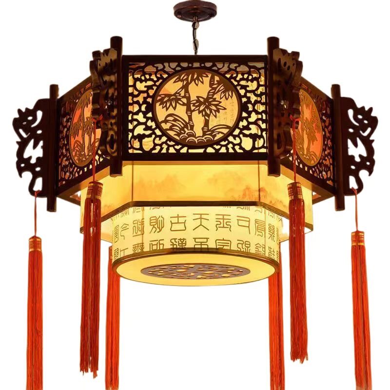 中式复古吊灯实木中国风古风酒店餐厅火锅店餐饮饭店包厢仿古灯笼