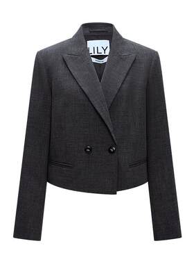 LILY2026春新款女装格雷系设计感戗驳领休闲气质通勤灰色西装外套