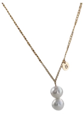 简约小众设计葫芦天然珍珠项链女字母吊坠双珠锁骨链气质时尚颈饰