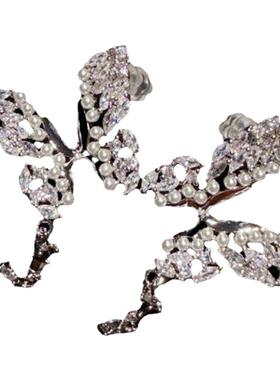 奥地利宫廷璀璨蝴蝶宝石项链 Vintage 破碎感蝴蝶珍珠耳环百搭