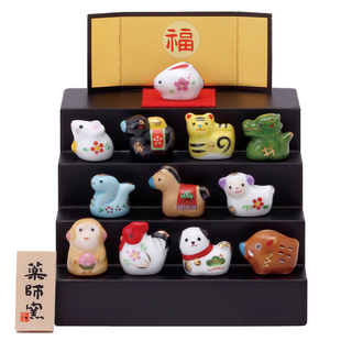 日本进口药师窑虎年 新年十二生肖 彩绘土铃日式摆件招福开运礼物