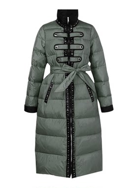 2025冬季新款女装时尚宫廷风立领中长款90白鸭绒羽绒服保暖外套