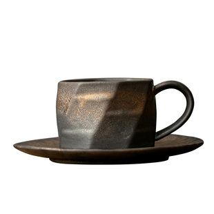 粗陶复古咖啡杯碟套装家用陶瓷拉花杯侘寂风马克杯下午茶杯水杯