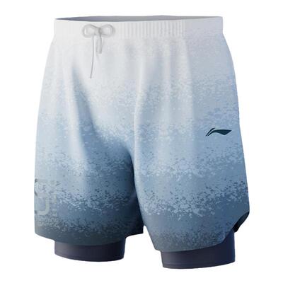 李宁蓝白渐变双层防尴尬男士泳裤