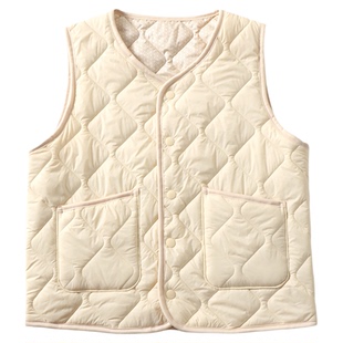 中间层100%棉羊毛自发热绗缝菱格压纹男女情侣款简约保暖马甲坎肩