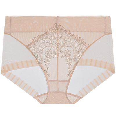 爱慕美体罗曼庄园内裤女棉质底裆蕾丝高腰平角内裤AD230421