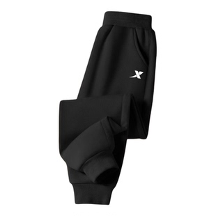 【保暖加绒】特步儿童2025秋冬季加绒卫裤中大童弹力运动束脚长裤