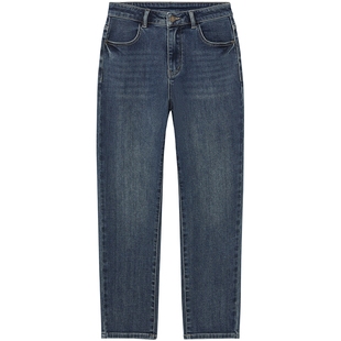 热风女士加绒牛仔裤2025年冬季新款基础直筒微弹牛仔裤小直筒裤