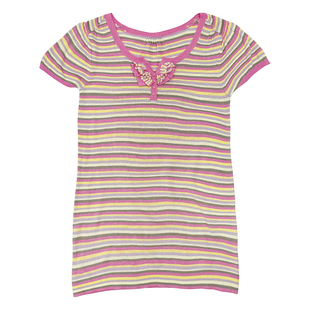 可露丽风多巴胺夏日彩虹Y2K千禧彩色条纹弹力短袖上衣薄针织衫