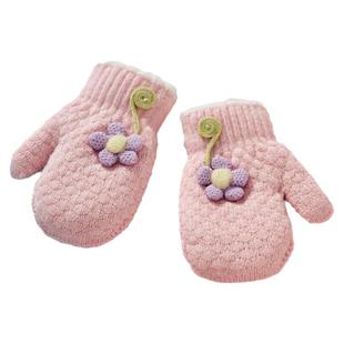 冬季2-4岁小童儿童宝宝女童可爱带绳挂脖手套加绒加厚保暖手闷子