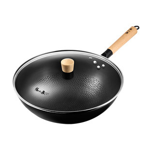 张小泉家用铁锅锤纹精铁女炒菜锅无涂层电磁炉专用燃气灶官方正品