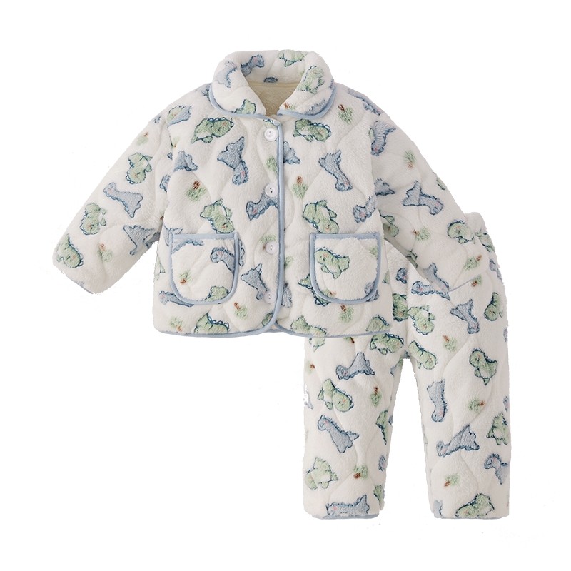 [抗菌远红外]儿童家居服秋冬宝宝双面法兰绒男童开衫套装女童睡衣