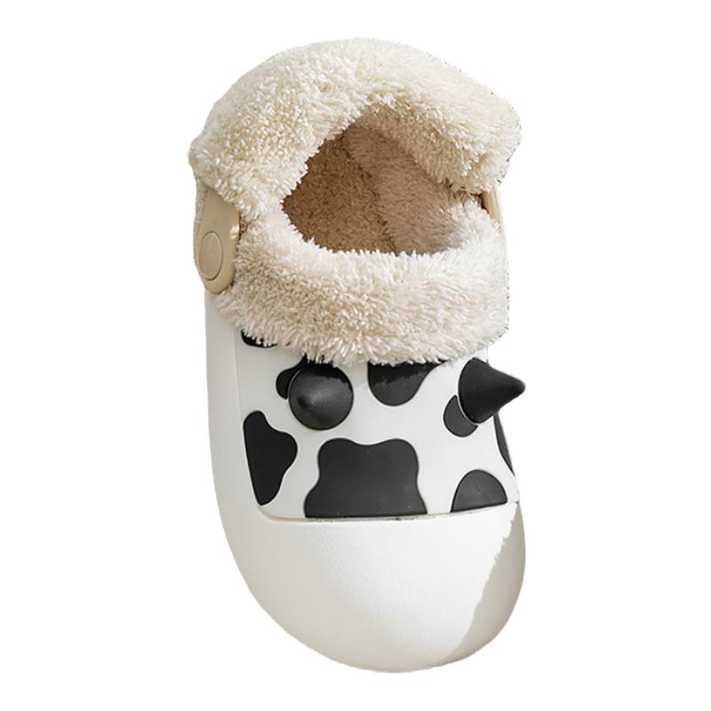 奶牛儿童棉拖鞋秋冬季男女童加绒保暖防寒居家防水带后跟棉拖鞋