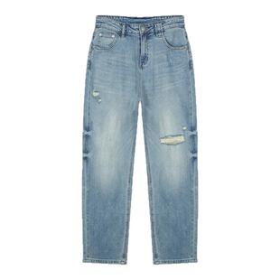 CHU楚妞[尔西]水洗休闲裤2026夏季新款女破洞美式复古牛仔裤子潮