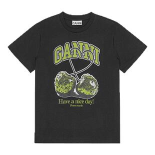 GANNI女装 经典款水果印花美式棉质休闲圆领正肩短袖T恤内搭上衣