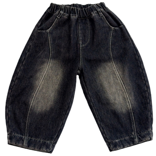 洋气百搭~男童加绒牛仔裤老爹裤2025冬季中小童宝宝一体绒休闲裤